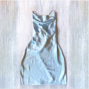 White Fox Boutique Baby Blue Chain of Hearts Mini Dress size small